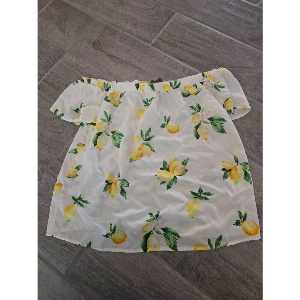Skies Are Blue Off‎ the Shoulder Top Lemon Print Size XS
